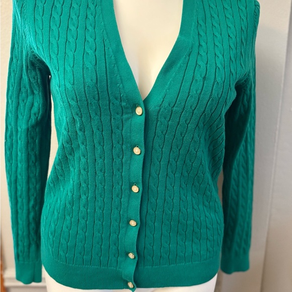 Lands' End Green Cable Knit Cardigan - Picture 5 of 7